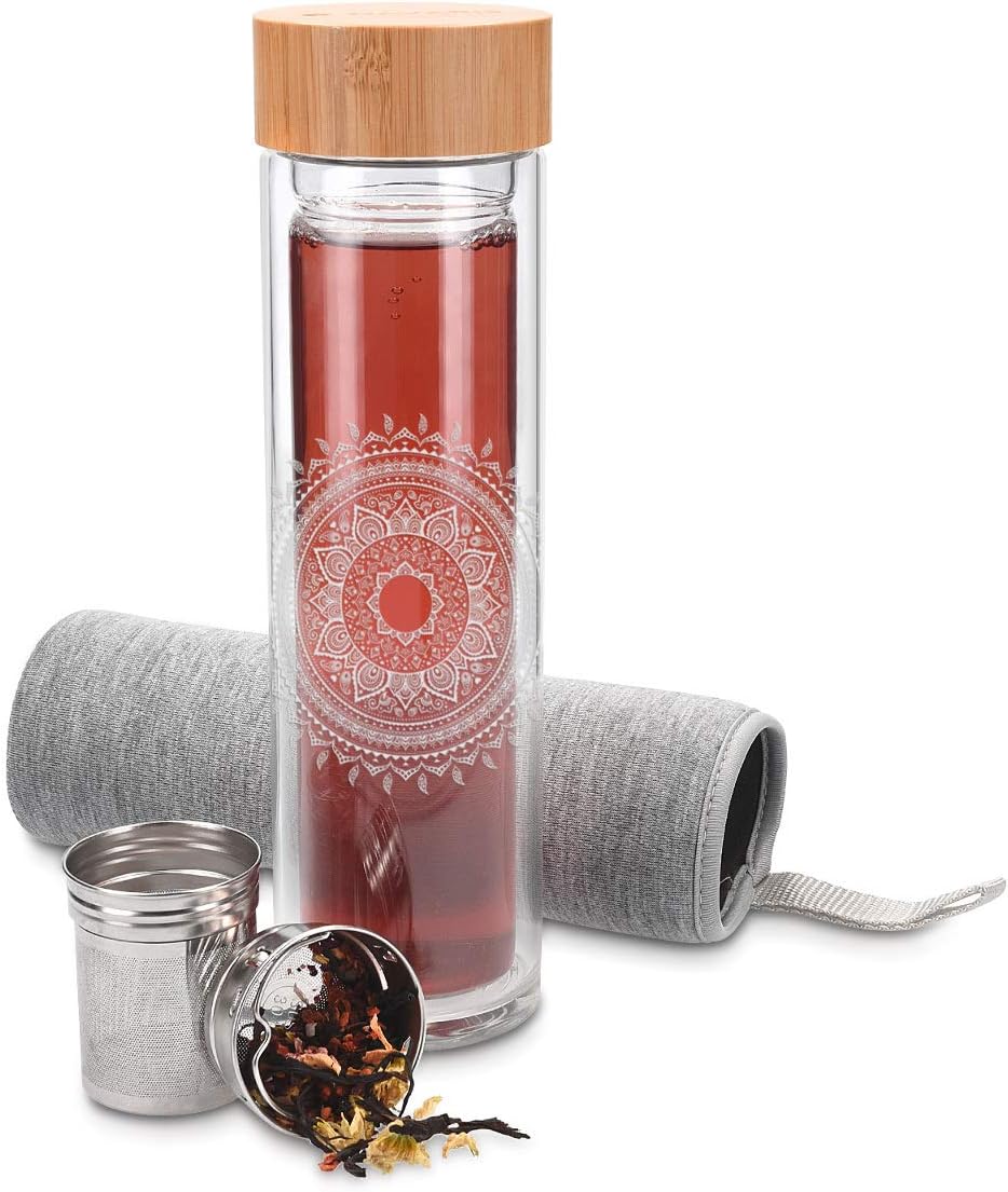 Navaris Glass Water Bottle with Tea Infuser