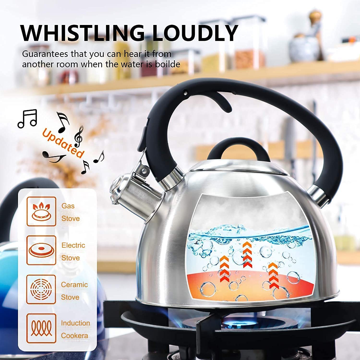 Stainless Steel 1000ml Kettle Whistle Kettle Large Capacity Electric Kettle